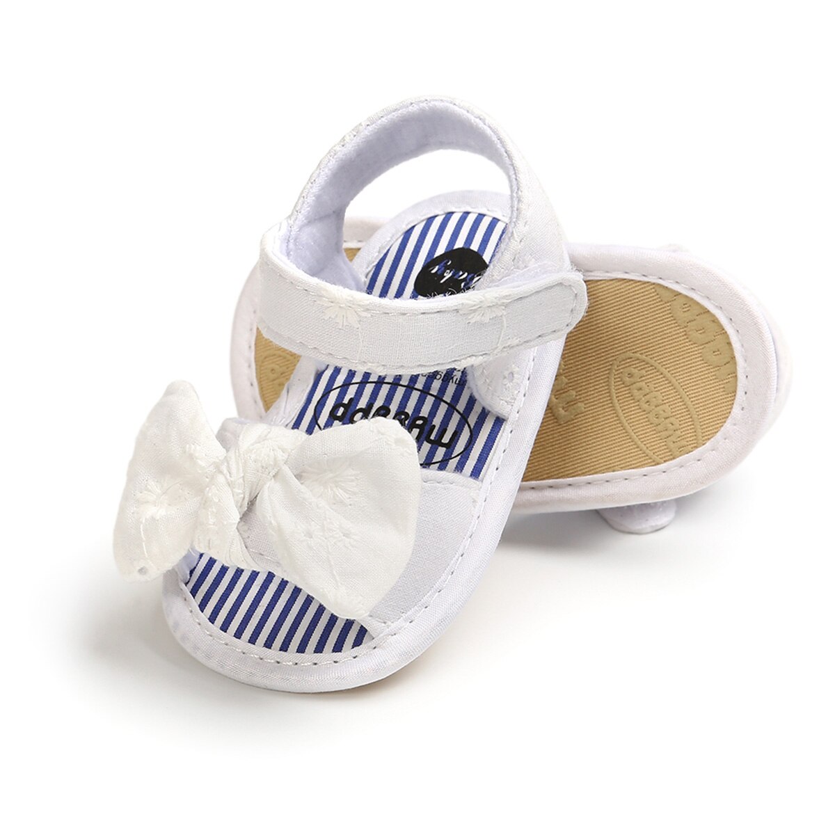 Peutermeisjes zomer open teen antislip zachte zool platte prinsessensandalen met strik 0-18m: Wit / 0-6 maanden