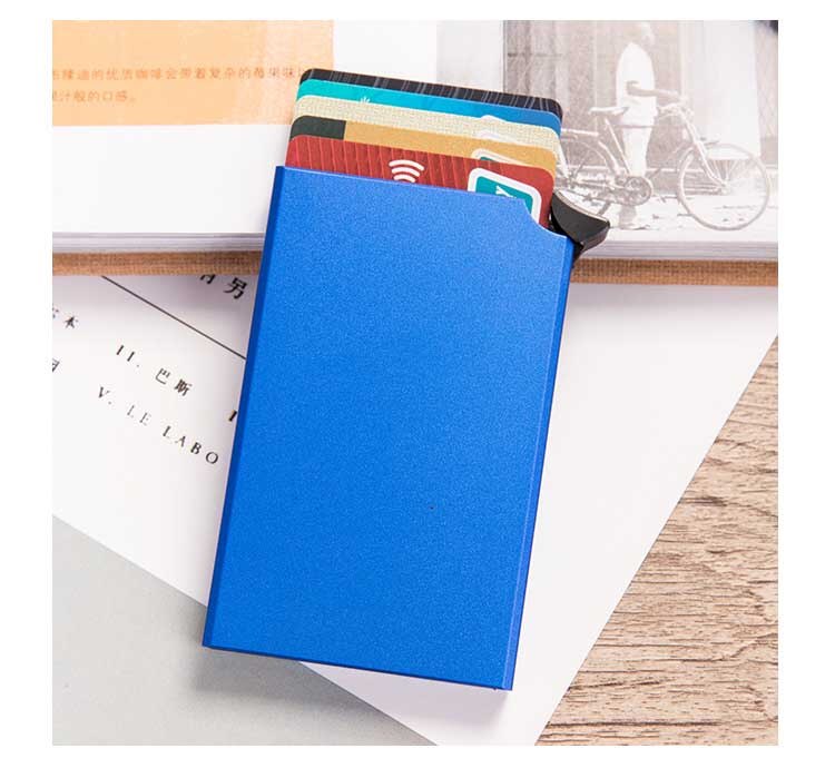 Automatische Credit ID Cardholder Aluminium Pop Up Brocking Card case Men Business Card Box Protect Metal Case Black Red: Blue