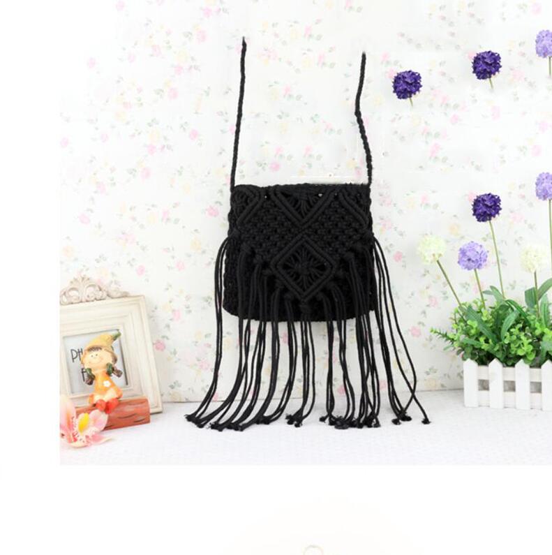 Neue Stroh Tasche Böhmischen Quaste Strand Tasche Frauen Häkeln Fransen Crossbody Ultraleicht Schulter Tasche Frauen Kleine Bolsos Feminina: Black