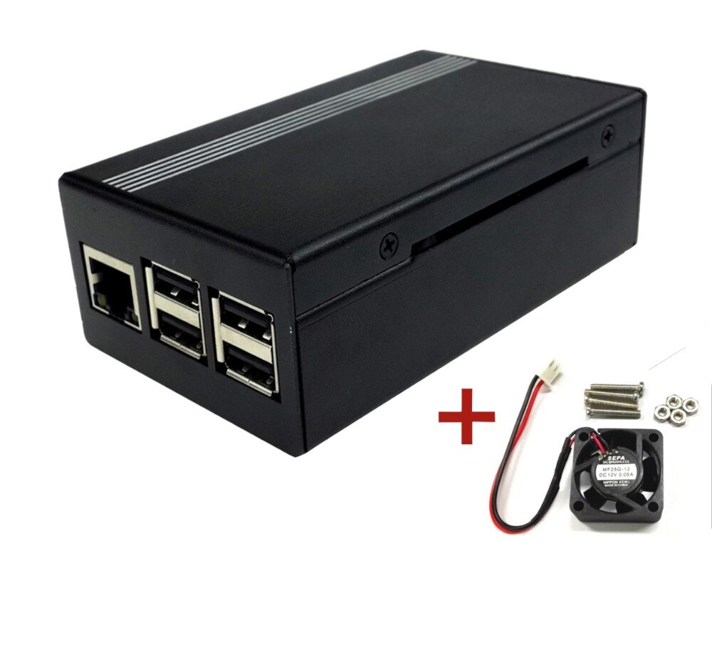 Zwart Aluminium Case met Ventilator Koeling Shell voor Raspberry Pi 3 Compatibel met Raspberry 2 B +