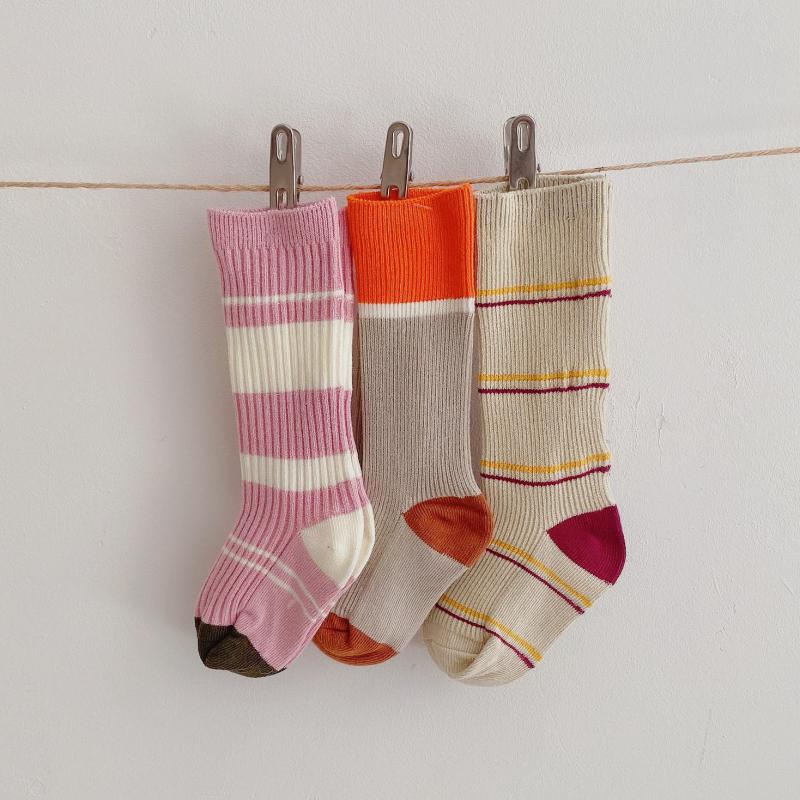 3 Pairs/lot Children Baby Socks Knitted Cotton Long Tube Socks Kids Knee High Toddler Socks Kids Girls Stripe Autumn Cute Socks