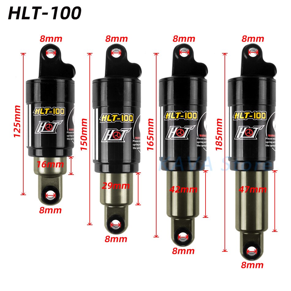 HTL-100 Mountain Bicycle Rear Shock 125/150/165/185mm 850/1000 lbs Aluminum alloy Oil Spring Shocks for MTB e-bike Snow Bike