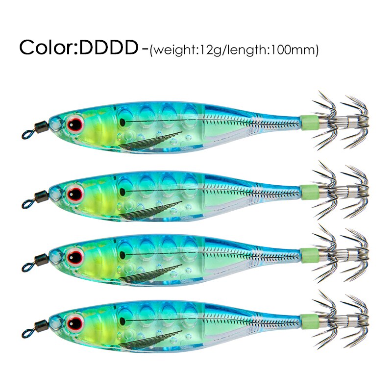 LETOYO 4PCS Floating Squid Jig Artificial Shrimp Fishing Lure Squid Hook Luminous Octopus Cuttlefish Bait Sea Squid Catching Rig: DDDD