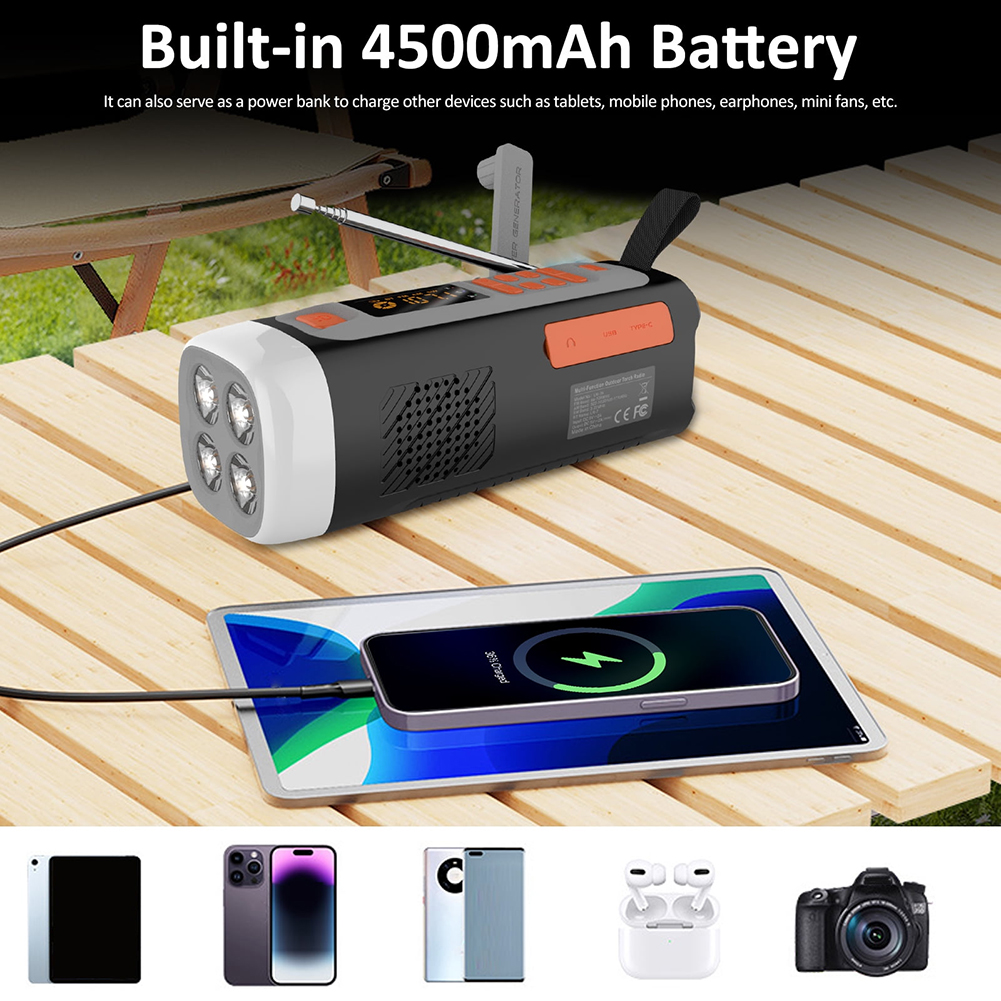 Awaryjne radio pogodowe Przenośne radio AM/FM/SW Głośnik kompatybilny z Bluetooth USB C/Solar/ręczna korba Ładowanie Wind Up Radio