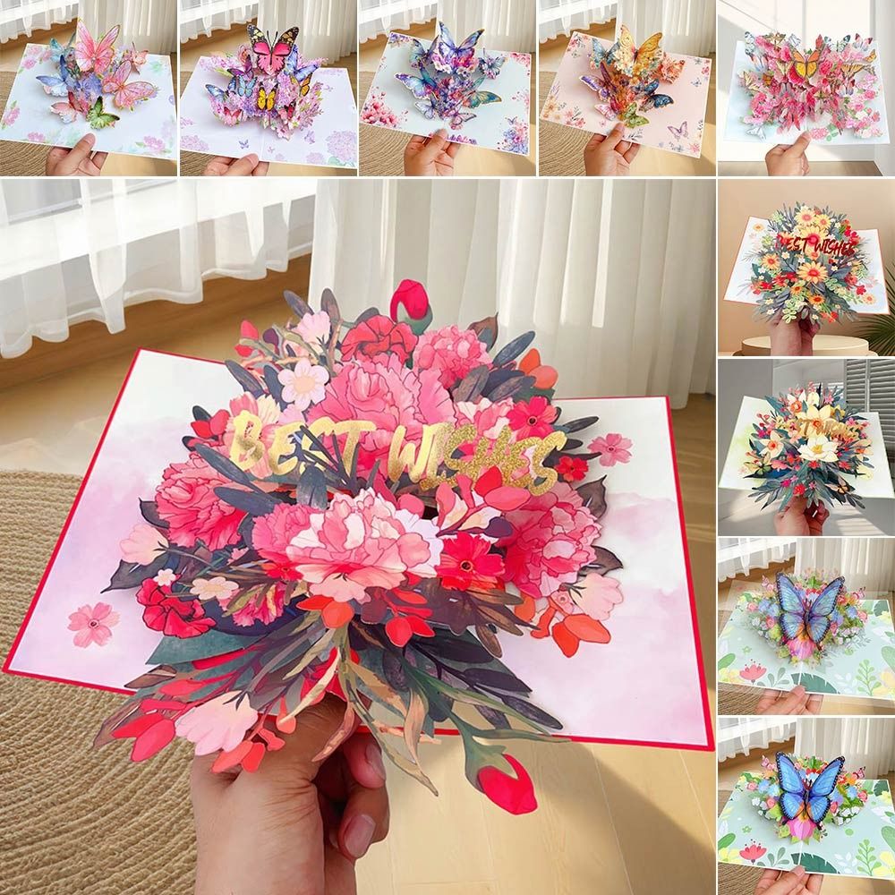Tarjeta emergente con forma de mariposa en 3D, tarjeta de felicitación con los mejores deseos, para el día de la madre