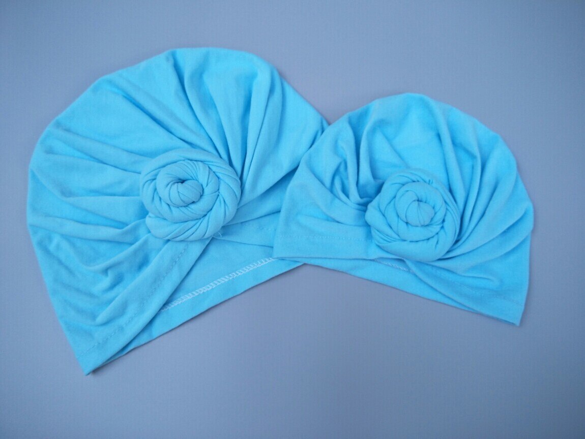 2 uds juego mamá bebé turbante anudado indio sombrero madre niñas niños turbante diadema de pelo de accesorios pañuelo Headwrap diadema: Azul