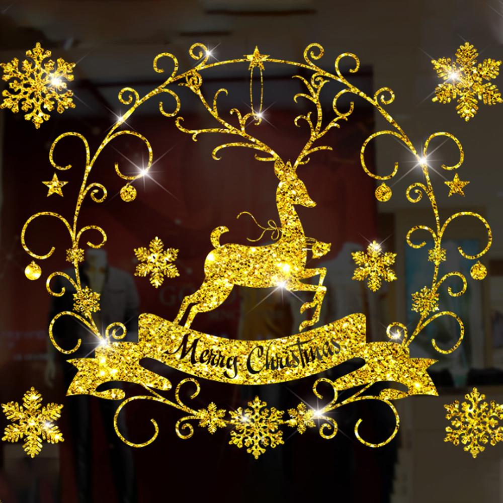 Merry Christmas Wall Stickers Reindeer Window Glass Wall Decals Sticker Home Decoration Murals