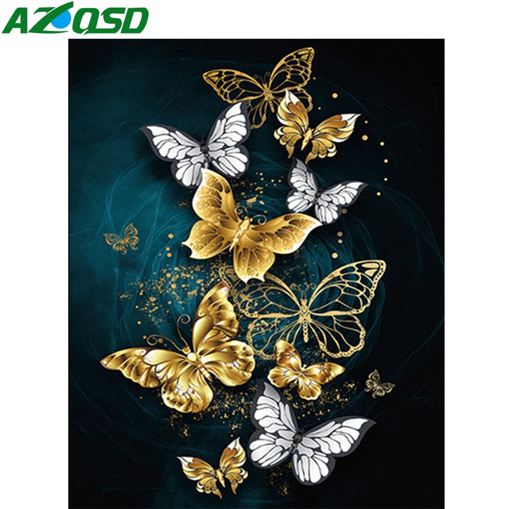 Azqsd sommerfugl fargelegging etter tall dyr maling etter nummer lerret malesett hjemmeinnredning oljemaling håndmalt