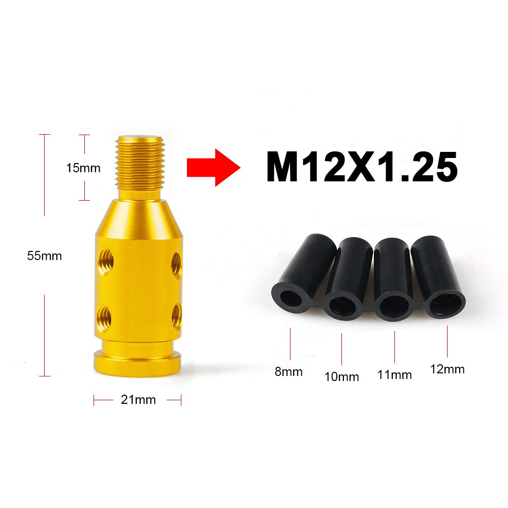 Adaptador Universal de pomo de cambio de marchas Manual para coche, palanca de cambios sin rosca, aleación de aluminio, rosca M10x1.5/M12x1.25:  Gold-12x1.25