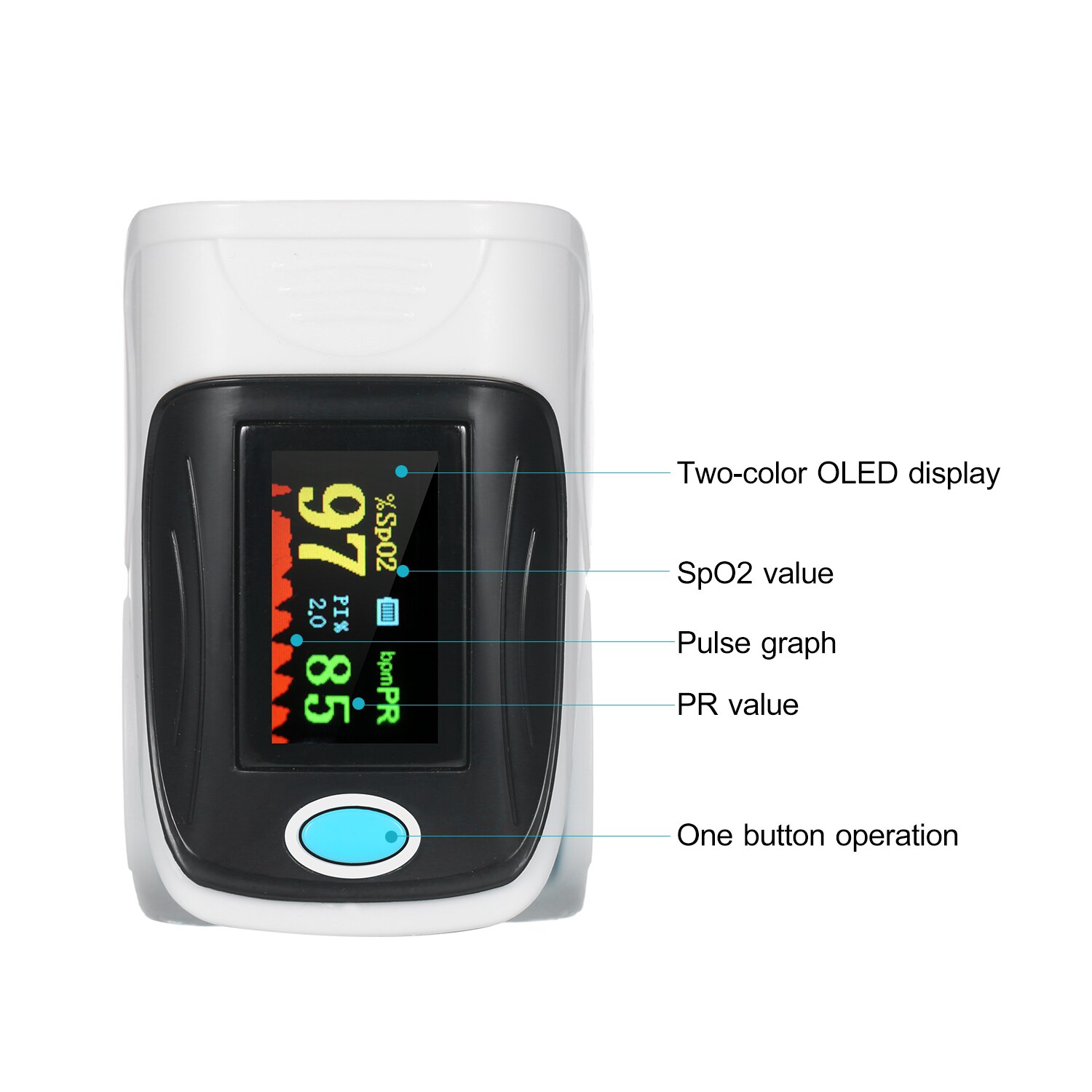 Pulsossimetro portatile pulsossimetro digitale per uso domestico ossigeno nel sangue misuratore di saturazione della frequenza cardiaca Spo2 PR Monitor per dito per la casa