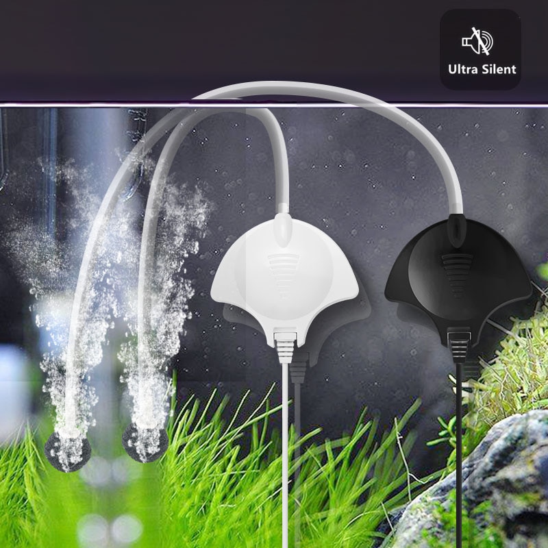 Super stille waterluchtpomp met luchtsteen slang luchtslang zuignap mini hang-on stille luchtpomp aquarium voor vissenkom zwart/wit