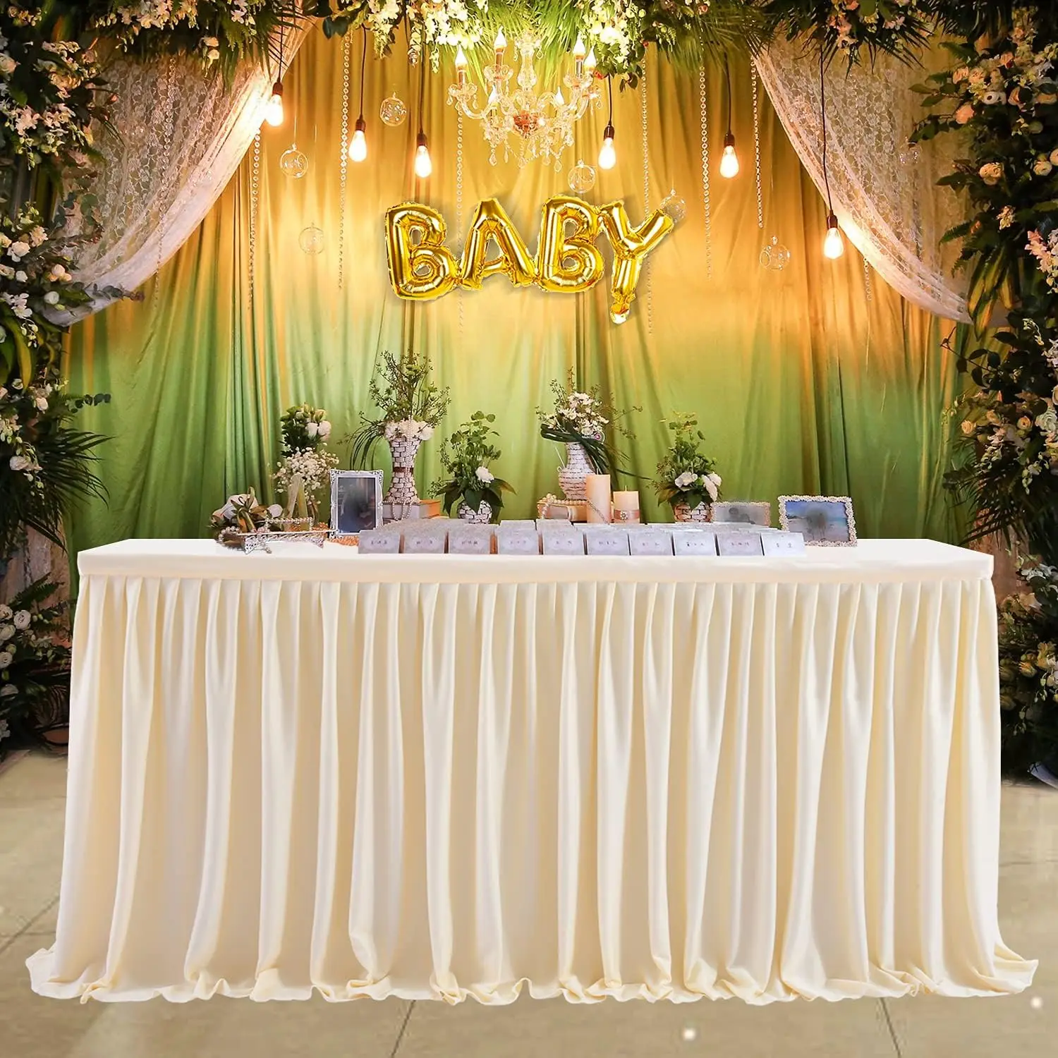 Tischröcke für rechteckige Tische, Rüschen-Tischdecke für Hochzeit, Geburtstag, Party, Baby, Brautparty, Bankett, Tischdekoration: 150*180cm / Minze Grün