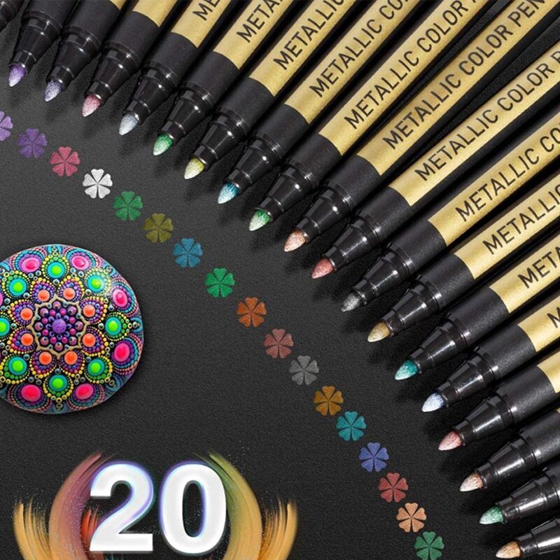 Metallic Verf Markers Pennen Set 20 Kleuren Verf Pen Craft Markers Voor Rock Schilderen, Fotoalbums, Scrapbooking