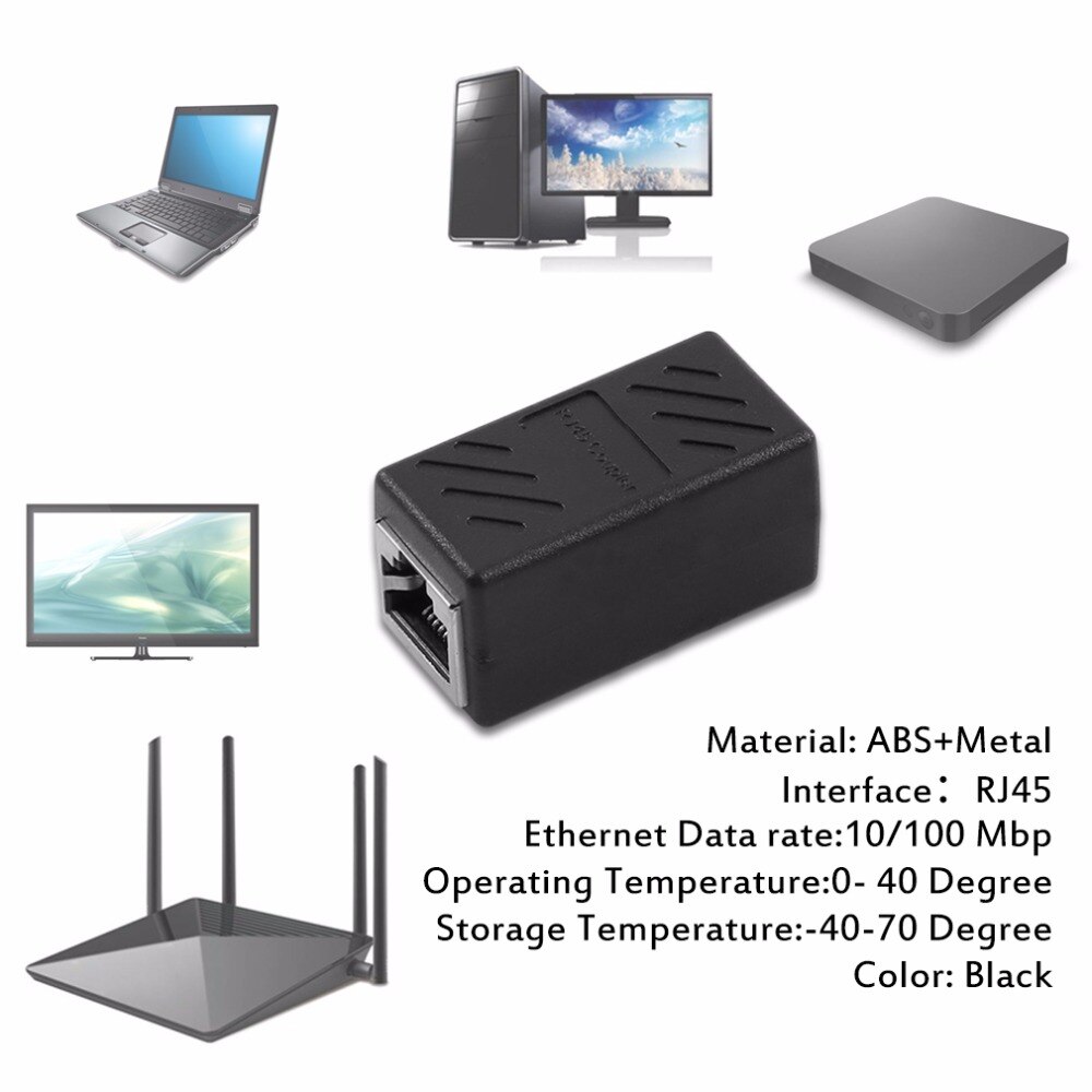 Svart  rj45- par förlängning hona till hona nätverk lan-kontakt adapter extender  rj45 ethernet-kabel konverterare