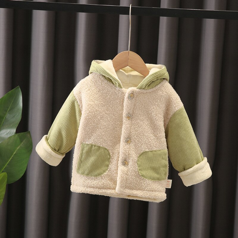 Baby herfst winter fleece jassen voor jongens trenchcoat met capuchon warme cartoon bovenkleding windjack baby kinderjassen: Lichtgroen / 18m