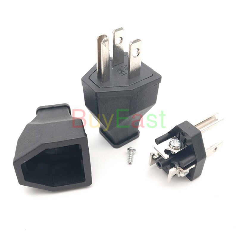 2 x US NEMA 5-15P Plug US Grounded Power DIY Rewireable Plug 250V-15A