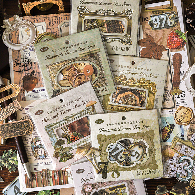 20 unidades/pacote caixa de tesouro do vintage adesivos decorativos diy scrapbooking materiais arte colagem papelaria estética adesivos