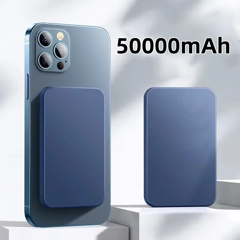 50000 mah trådlös magnetisk powerbankladdare snabbladdningsbar extern reservbatteri för apple iphone android: Grå