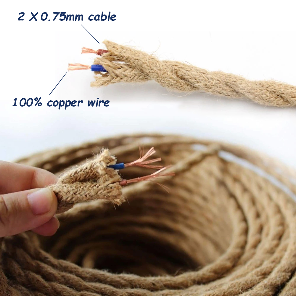 Genixgreen DIY Cable trenzado Base de lámpara cuerda Cable eléctrico 2 núcleos 2M 3M E27 enchufe de la UE enchufe de plástico Vintage ON OFF Cable de interruptor
