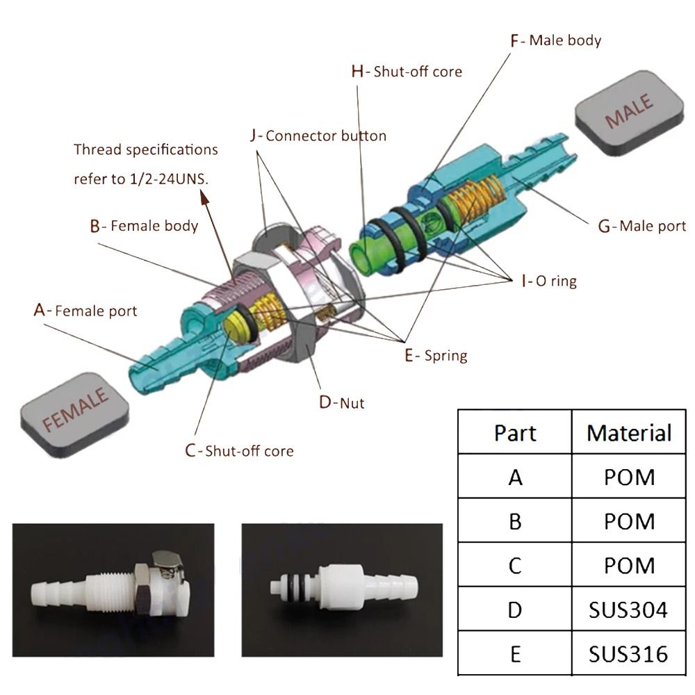 Plastic Disconnect Fitting Coupling Hose Joint Quick Shut-Off Tube Connector Hose Barb Valved Male Female 3/16 1/4 Quick Coupler