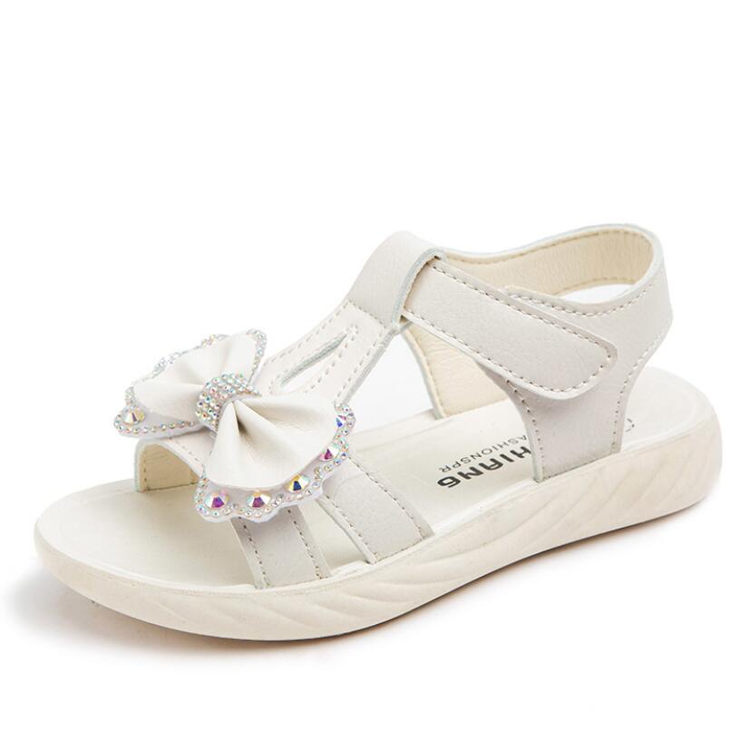 Children's Sandals Summer Girls Shoes Princess kids Sandals For Girls Lovely Rhinestone Butterfly Beach Shoes: white / 27 (Insole 17.5CM)