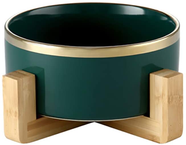 Bol pour chat surélevé en céramique avec support en bois, nourriture pour animaux domestiques, distributeur d'eau pour chats et chiens: Green gold / S