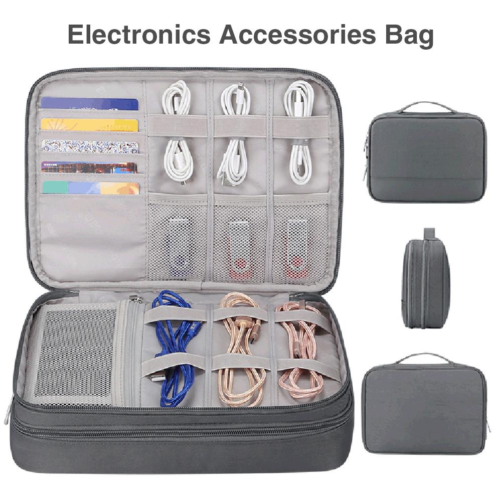 Electronics Organizer Nylon + PU Travel Universal Gray Cable Bag Electronics Accessories Cases For Cable Charger Tablets Phones
