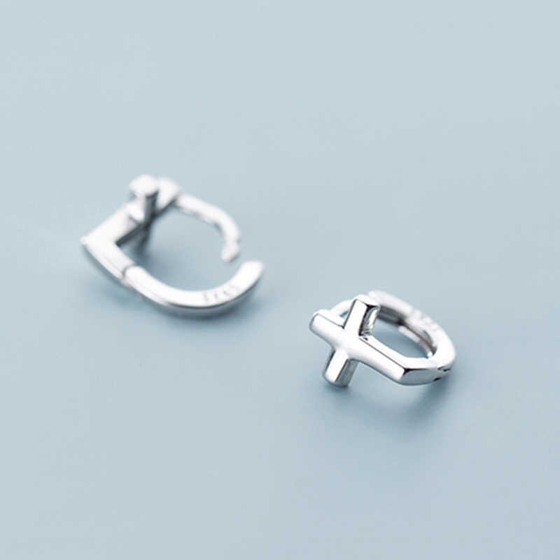 INZATT Real 925 Sterling Silver Geometric Cross Hoop Earrings For Women Party Fine Jewelry Minimalist Accessories