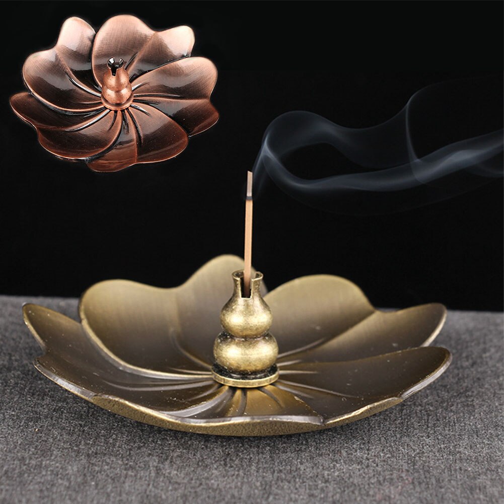 Palo quemador aleación horno Catcher placa Metal hogar Vintage aromaterapia Perfume incienso soporte fragancia forma de flor