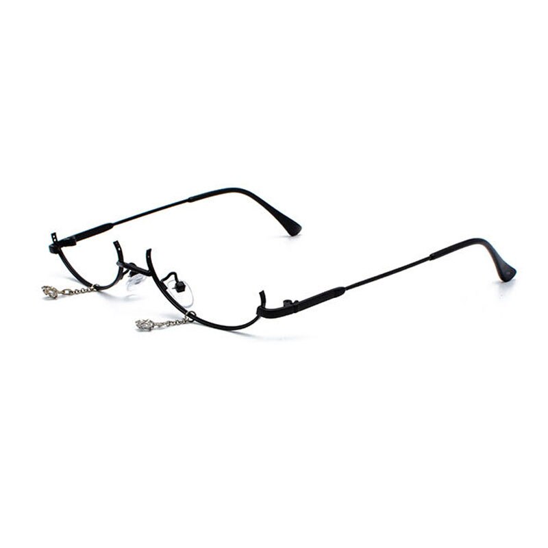 SO&amp;EI Ins Popular Vintage Lower Half Frame No Lens Women Glasses Frame Water Pendant Chain Decorative Glasses Empty Frame: Black