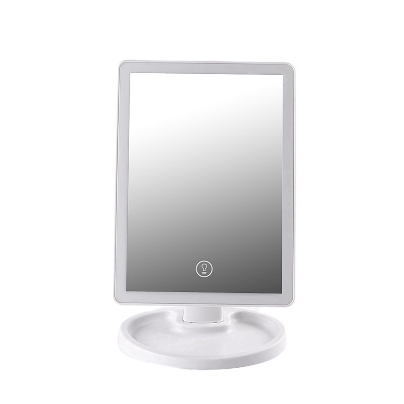 LED Light Makeup Mirror USB Charging Rotatiation Vanity Mirror Contact Dimmer Table Mirrors for Tabletop Bathroom: white