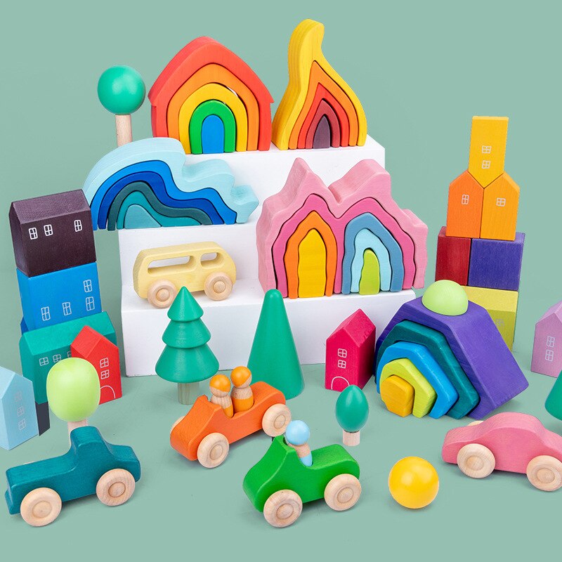 Baby Spielzeug 12Pcs Regenbogen Blöcke Kinder Große Kreative Regenbogen Bausteine Holz Spielzeug für kinder Montessori Pädagogisches Spielzeug