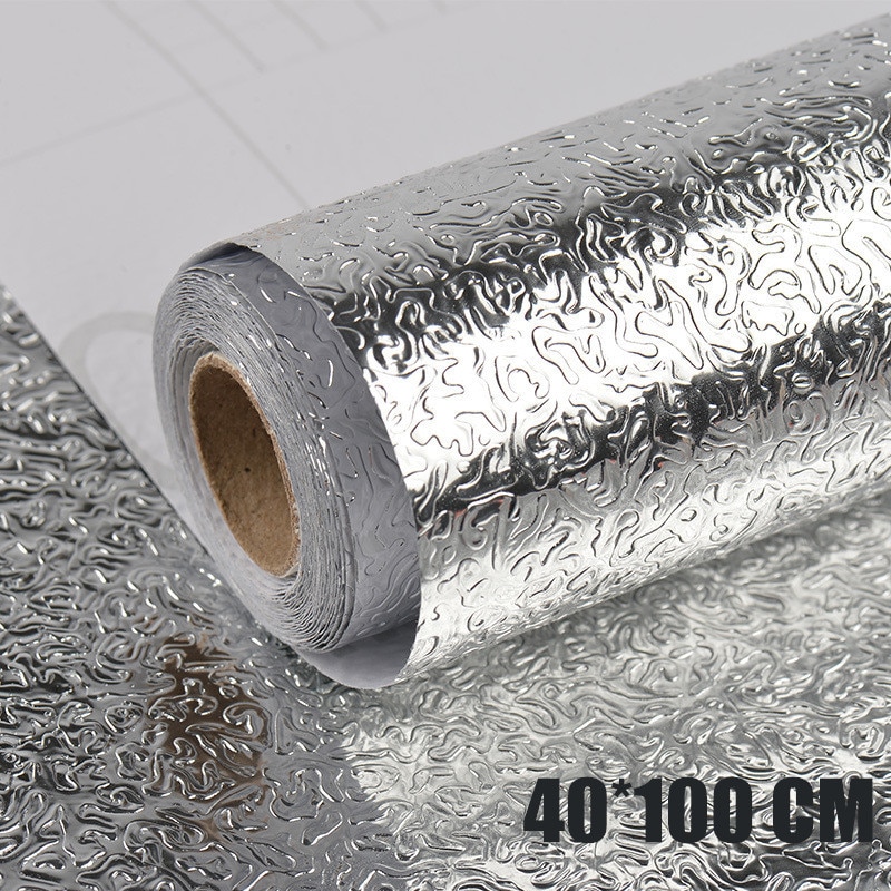 40 x 100cm keuken oliebestendige stickers fornuis aluminiumfolie sticker anti-fouling hoge temperatuur zelfklevend bijsnijdbaar behang