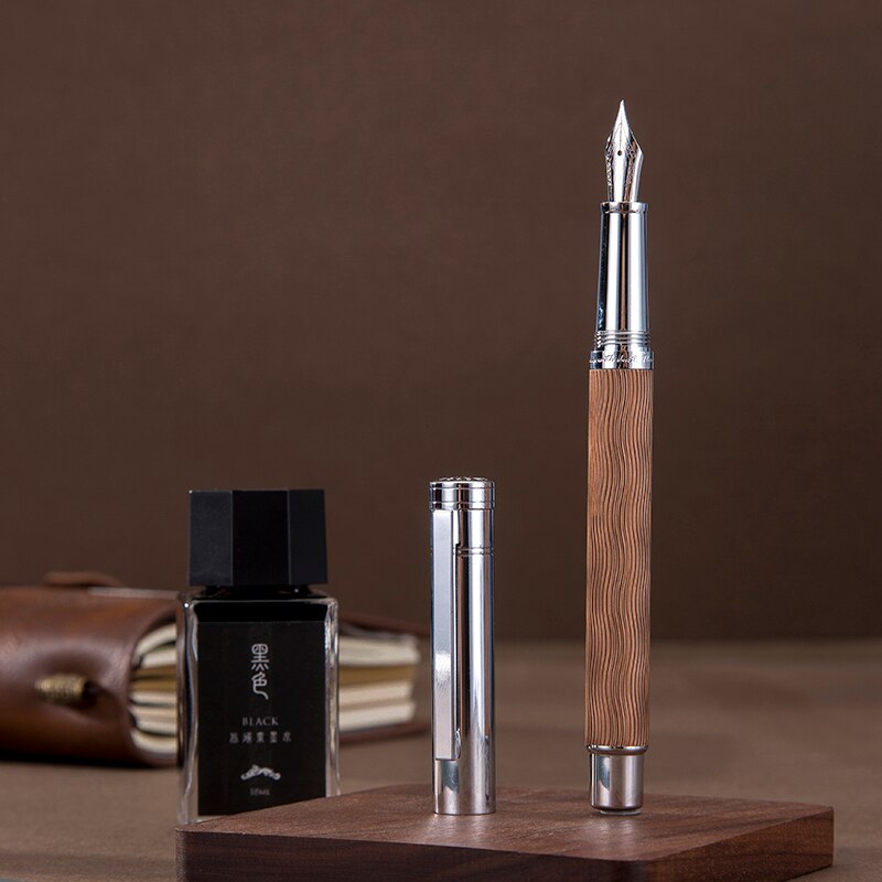 HongDian 1843 Metal Fountain Pen Voyager Series Beautiful Ripples Iridium EF/F Size Ink Pen Office Business Writing Ink Pen