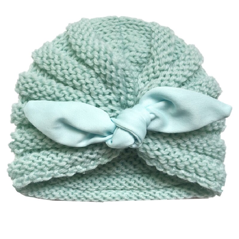 Gorro turbante con Orejas de conejo para niña bebé, turbante, gorro tejido de lana lisa, diadema, sombrero para niño, diadema, gorro para niño, gorro, gorro para chico, niños: mint green