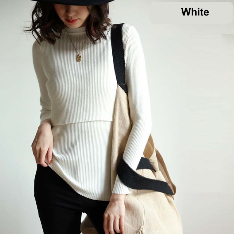 Zwangerschapskleding lange mouwen dames tops slanke voedingskleding herfst winter dames trui comfortabele zwangerschapsoutfit: Wit
