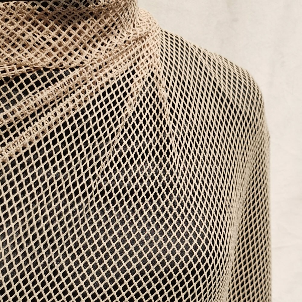 Tela de malla metálica de LICRA azul marino de , celosía elástica para ropa, tejido de tul hueco, a cuadros, con forma de diamante: 50cm / cream (no strass)