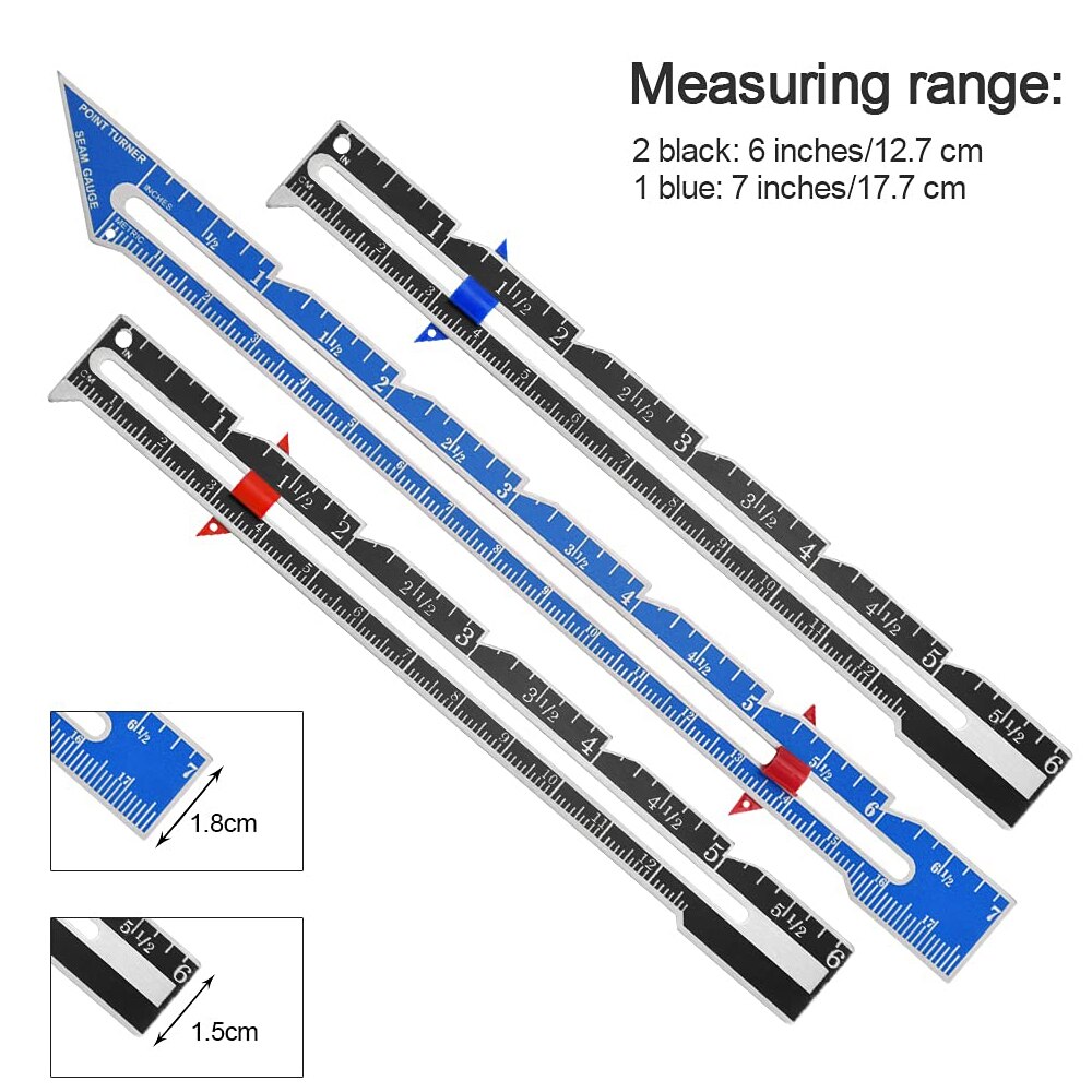 3PCS Sewing Gauge Sewing Measuring Tool Metal Sliding Gauge Fabric Quilting Ruler with Fabric Marker Pen for Knitting Sewing