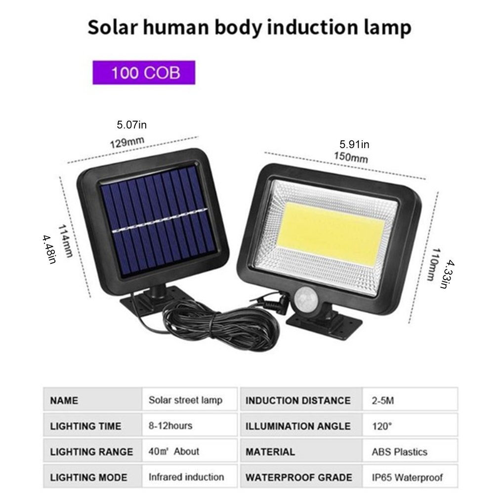 100LEDs Solar Power Outdoor Waterproof Garden Fence Patio Security PIR Infrared Motion Sensor Light Wall Mounted Night Lamp