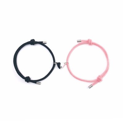 Pulsera magnética con abalorios para parejas, brazalete de amor de larga distancia, con piedras de deseos: Black Pink