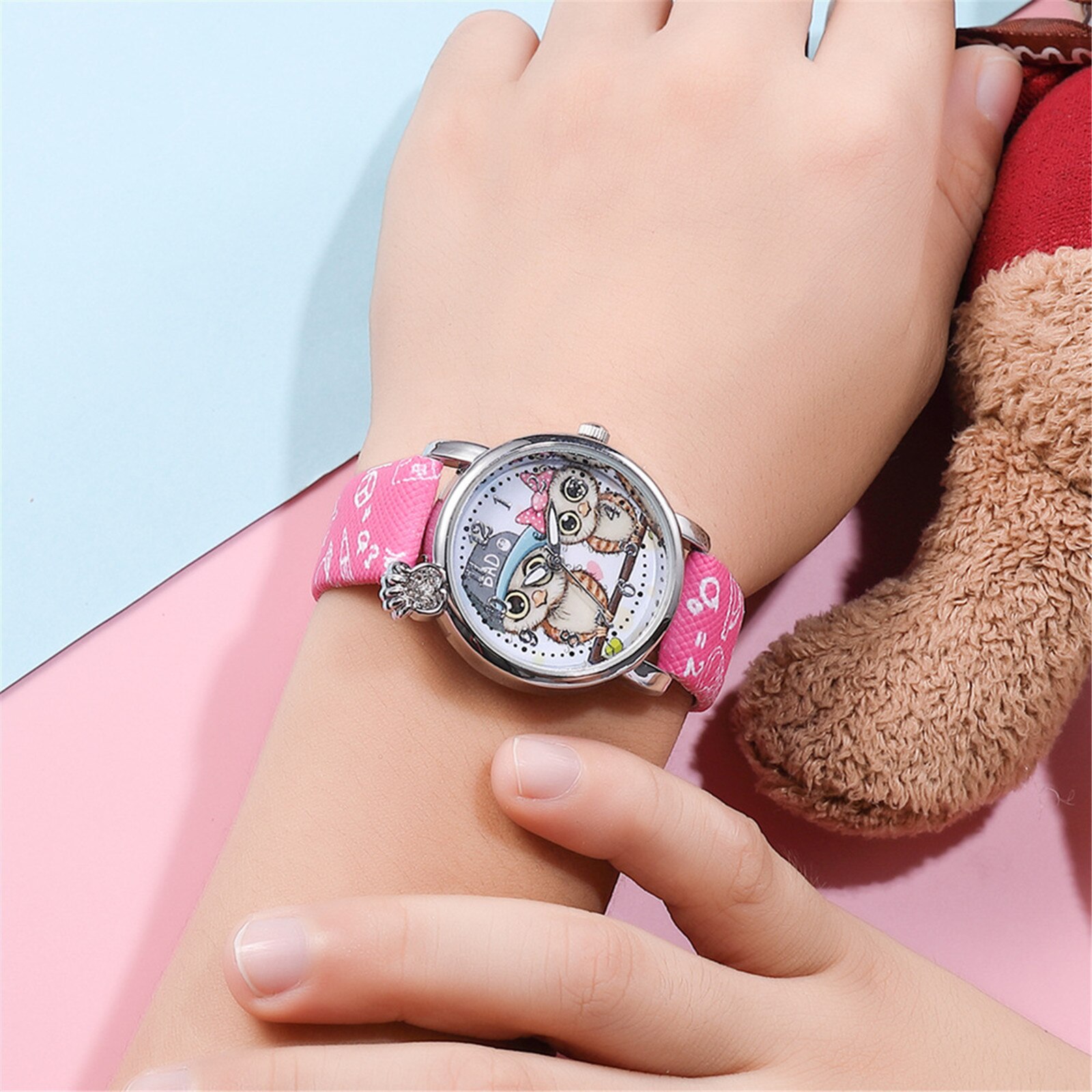 Reloj para niños con estampado de búho y dibujos animados, correa de malla para niños, varios estilos, reloj de goma, de Navidad