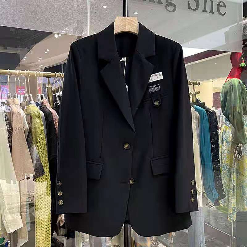 Veste ample décontractée pour Femme, Blazer blanc à mi-longue durée, printemps-automne: Black / S