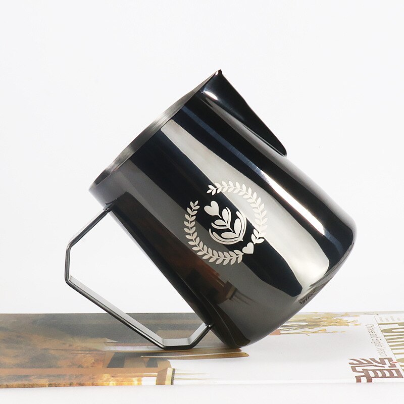 Cappuccino Coffee Garland Cup, Pointed 304 Stainless Steel Milk Foam Cup with Fancy Coffee Garland Cylinder Appliance