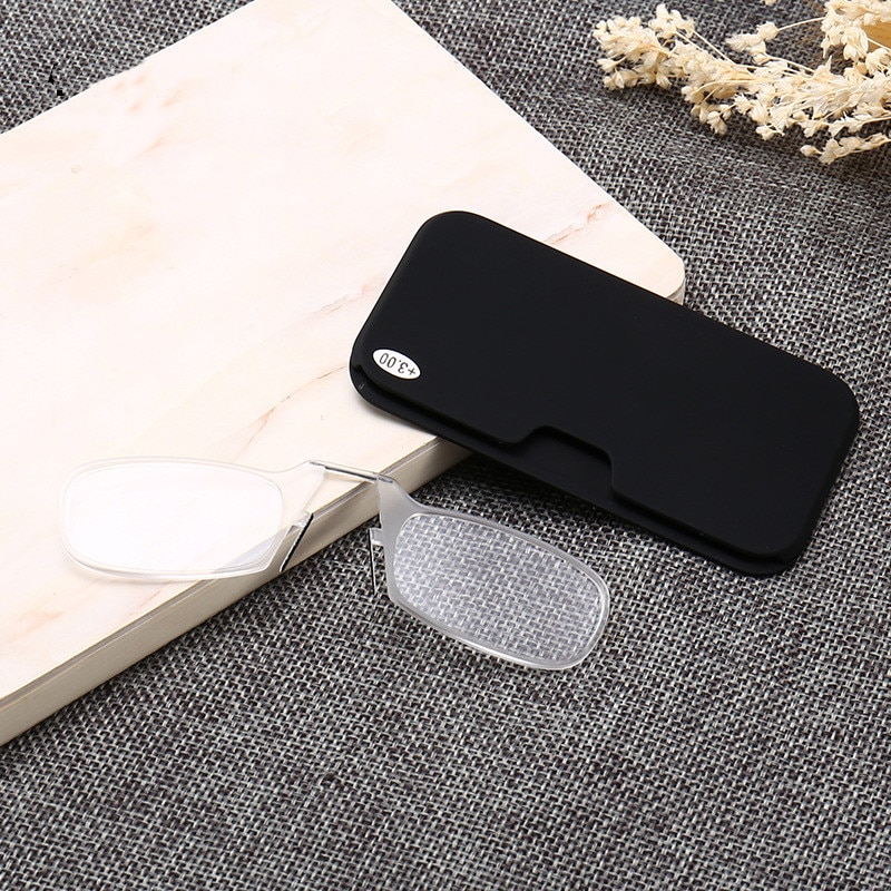 Wallet Mini Sticky Reading Glasses Nose Clip Glasses Magnifying Presbyopia Men Women 1.5 2.5 Transparent Black Portable Case