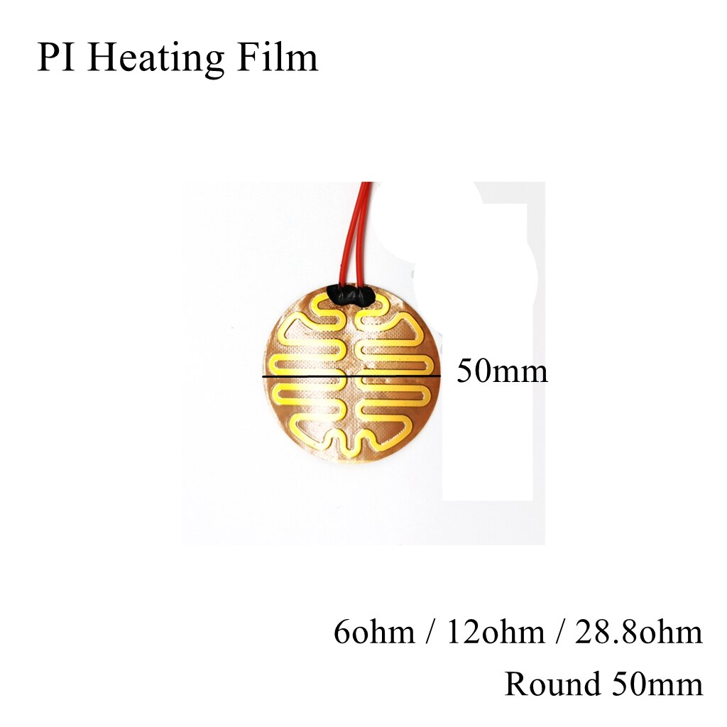 Film chauffant électrique rond, 25mm 5V 12V 24V 110V 220V PI, Film adhésif Polyimide, plaque chauffante électrique, tapis de panneau, feuille de carburant, huile moteur réservoir: Round 50mm