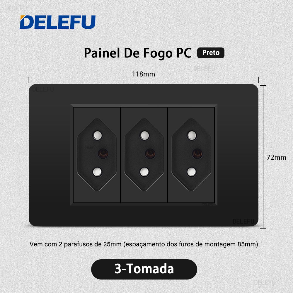 DELEFU Panel de PC ignífugo doble USB tipo C carga Brasil salida estándar interruptor de luz de pared negro enchufe eléctrico 10A 20A: 5,2 M / Verde
