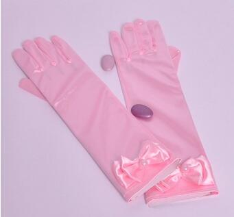 Børns satin elastiske handsker piger korte hvide handsker børn satin lange handsker  r016: Lang lyserød