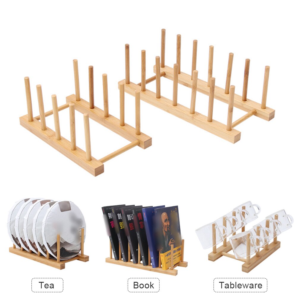 Kitchen Dish Drain Rack Dinnerware Storage Organizer Tray Plate Drying Shelf Wooden Book Cups Display Stand Drainer Holder