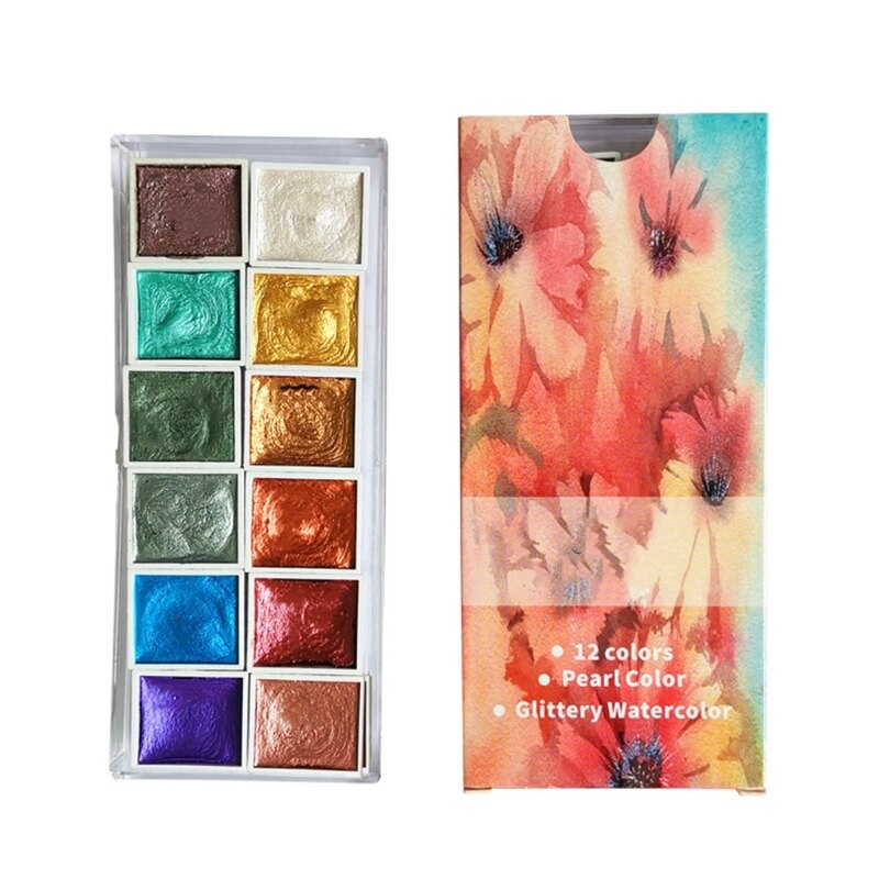 Mini Parelmoer Effen Aquarel Verf Set Draagbare Water Kleur Verf 12 Kleuren Voor Schilderen Kunst Levert F42D