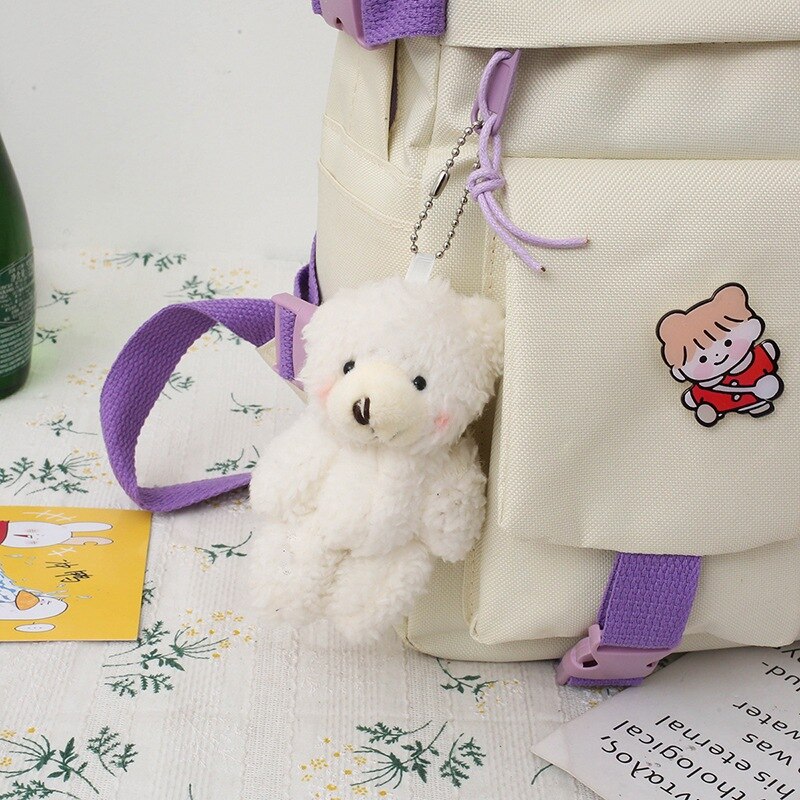Школьный Девочка Рюкзак Женский 5Pcs Set Canvas Tas Kawaii Vrouwen School Rugzak Leuke Schooltassen Voor Meisjes Mochilas Bolso mujer: Bear Pendant